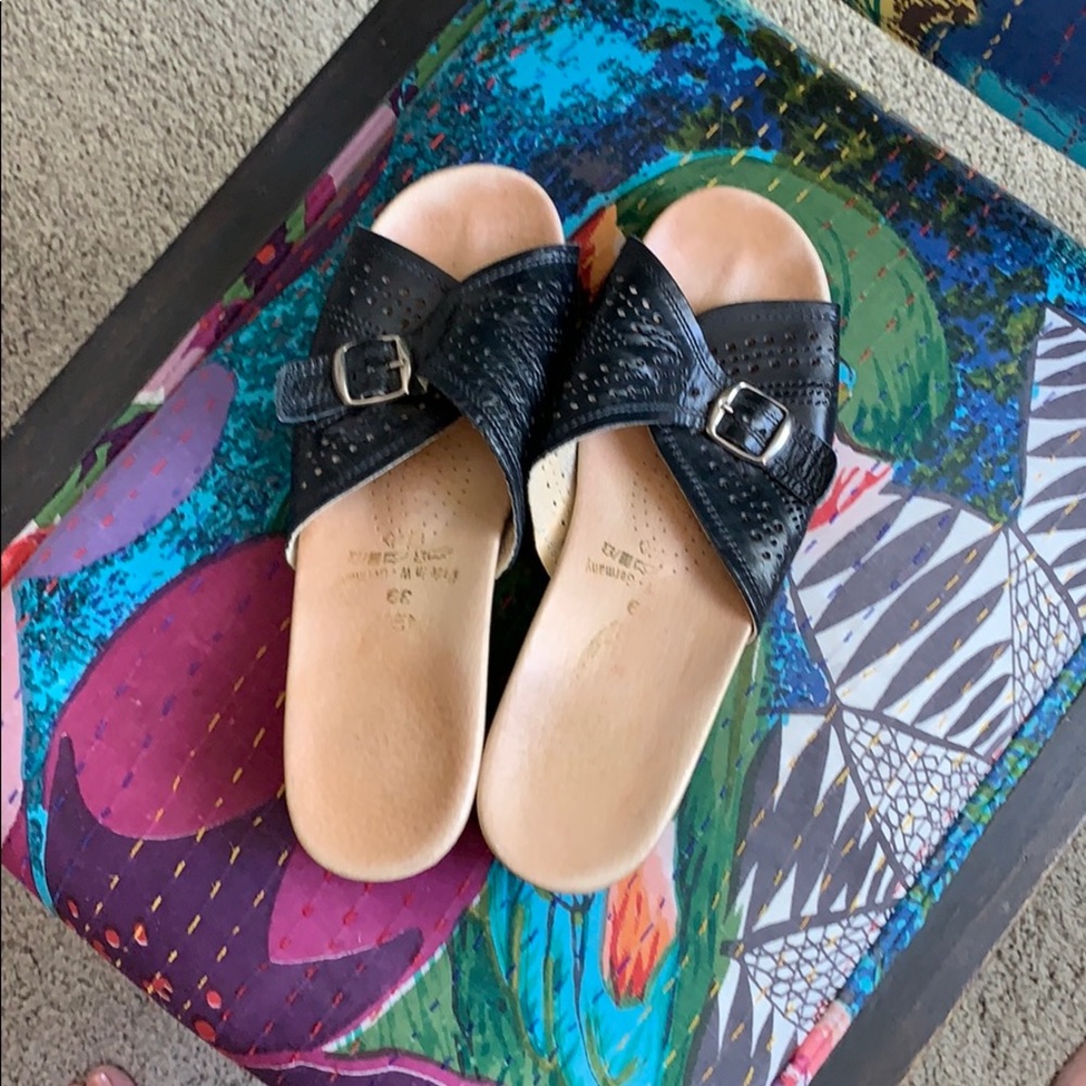 German leather slip on sandals